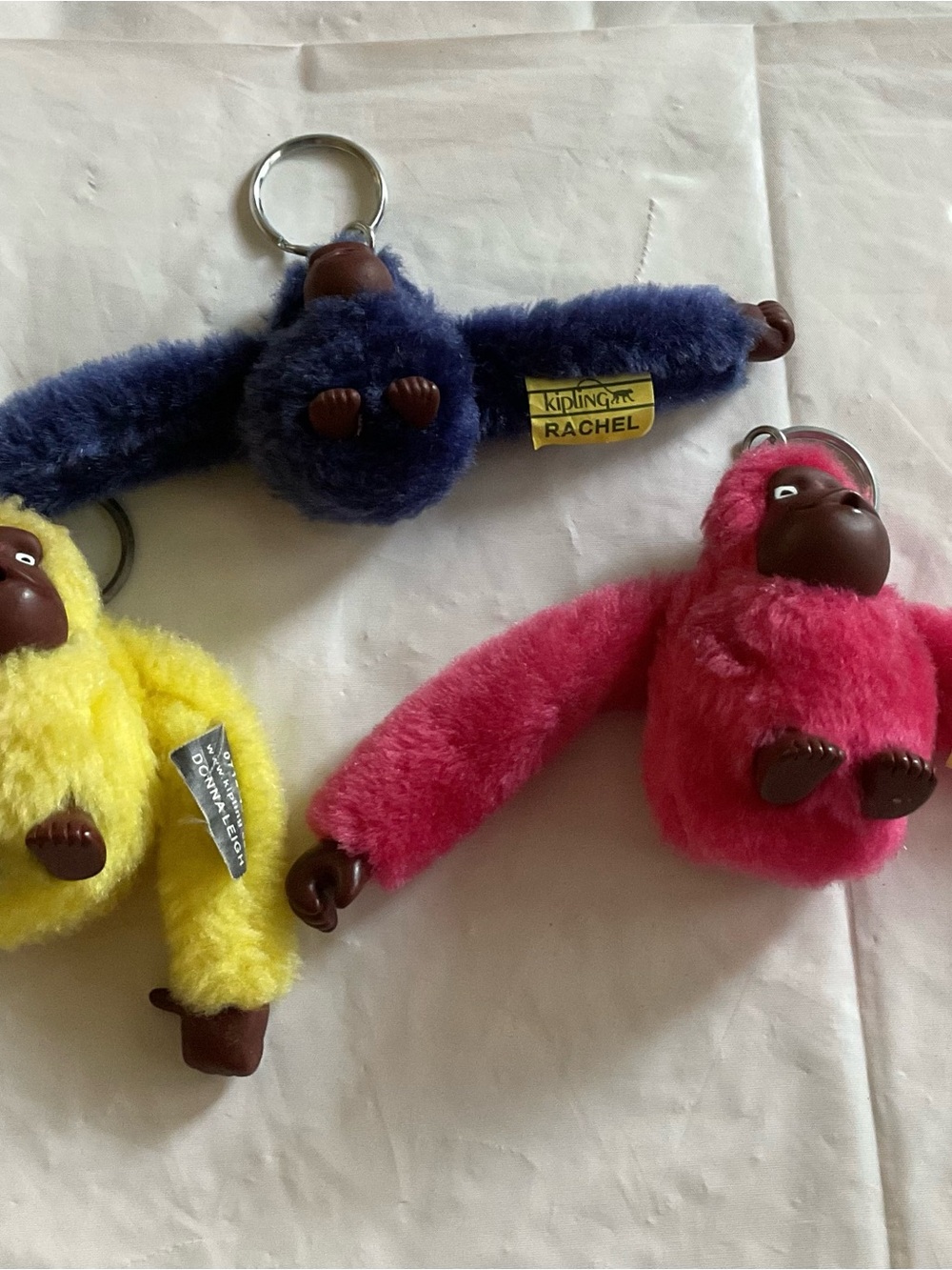 Kipling Monkey Keychains (3) Lot- Blue, Yellow, Pink